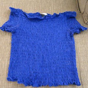 ELOQUII Elements Women's Plus Blue Smocked Off The Shoulder Tee